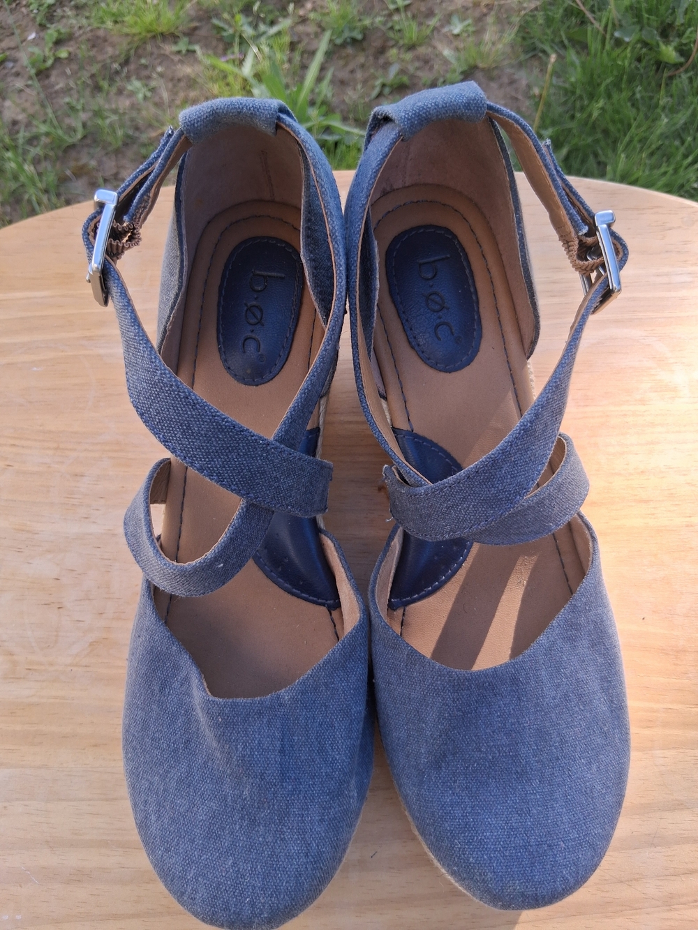 BOC Blue Canvas Espadrille Wedge Sandals Women’s Size 9 Comfort Shoes